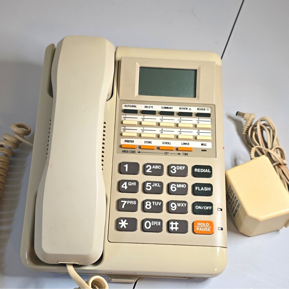 TeleMatrix Beige Corded Desk Phone w/ Speakerphone, LCD Display, Vintage/Retro